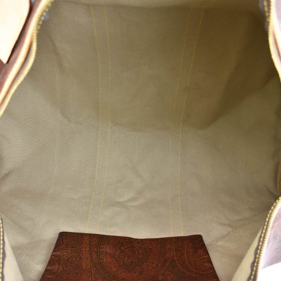 ETRO: Burgundy, Signature Paisley & Tan Leather Travel/Weekender Bag - Picture 9 of 12